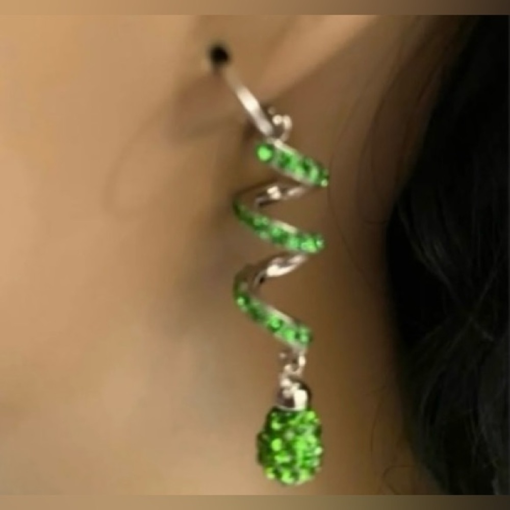 Green Spiral Crystal Earrings